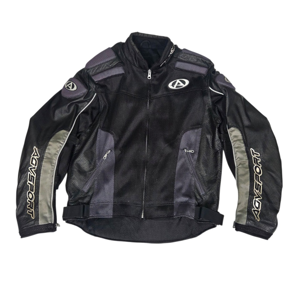 AGVSPORT Motorcycle Jacket Mens‎ L Black Mesh Leather Padded Armored Racing Moto